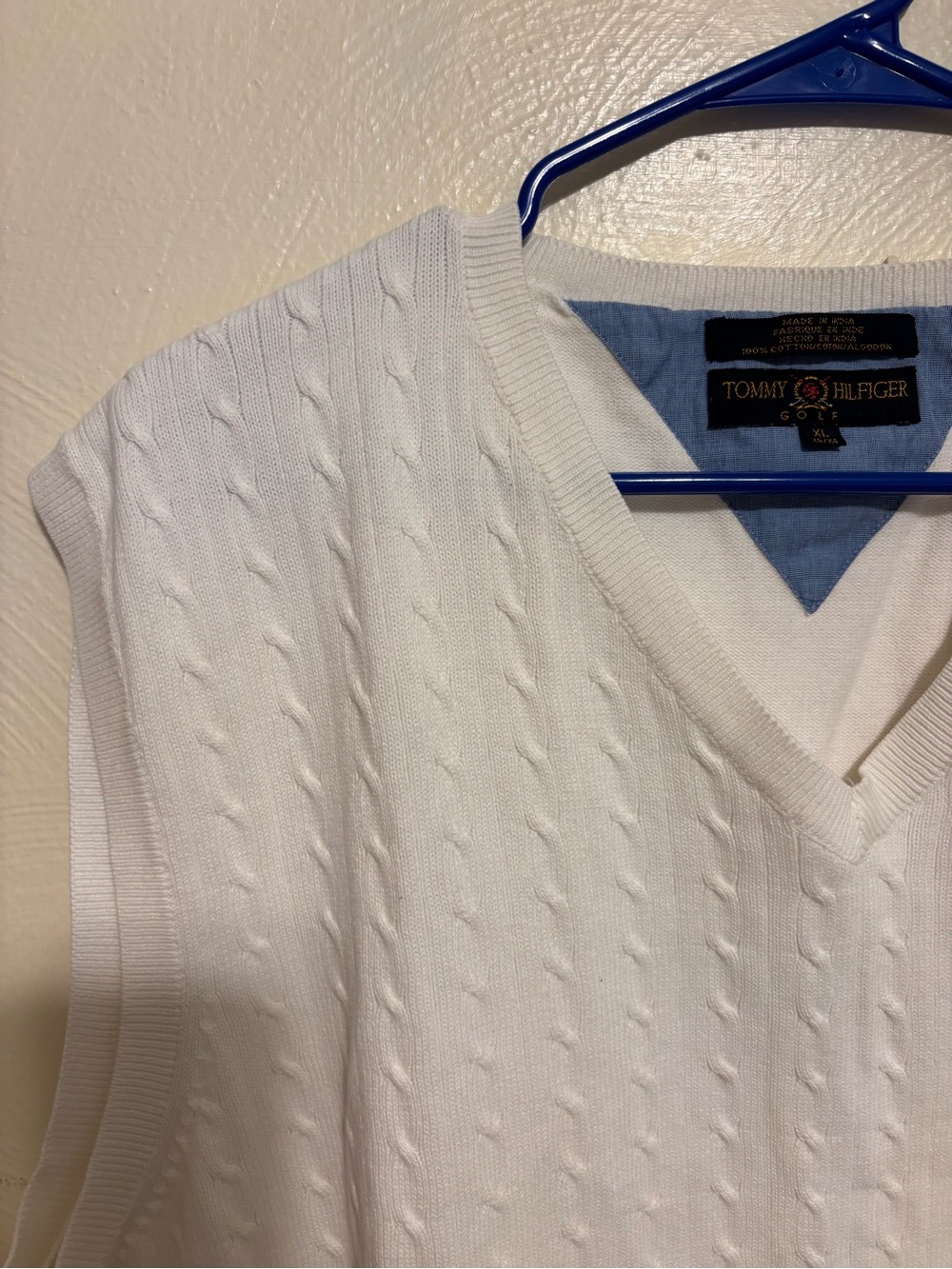 Tommy Hilfiger White Cable-Knit V-Neck Sweater Vest - Classic Sleeveless - Picture 5 of 7